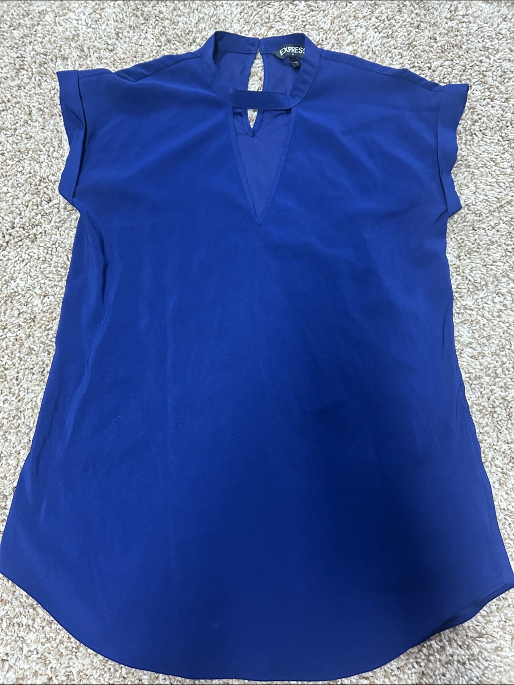Express Royal Blue Keyhole Cap-Sleeve Blouse
